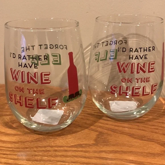 Christmas Wine Glasses (2) “Forget the elf” I’d rather have wine … - Picture 7 of 8